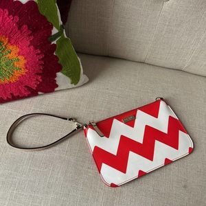 Kate Spade Red White Chevron Wristlet Clutch Modern Wallet Valentine's Present